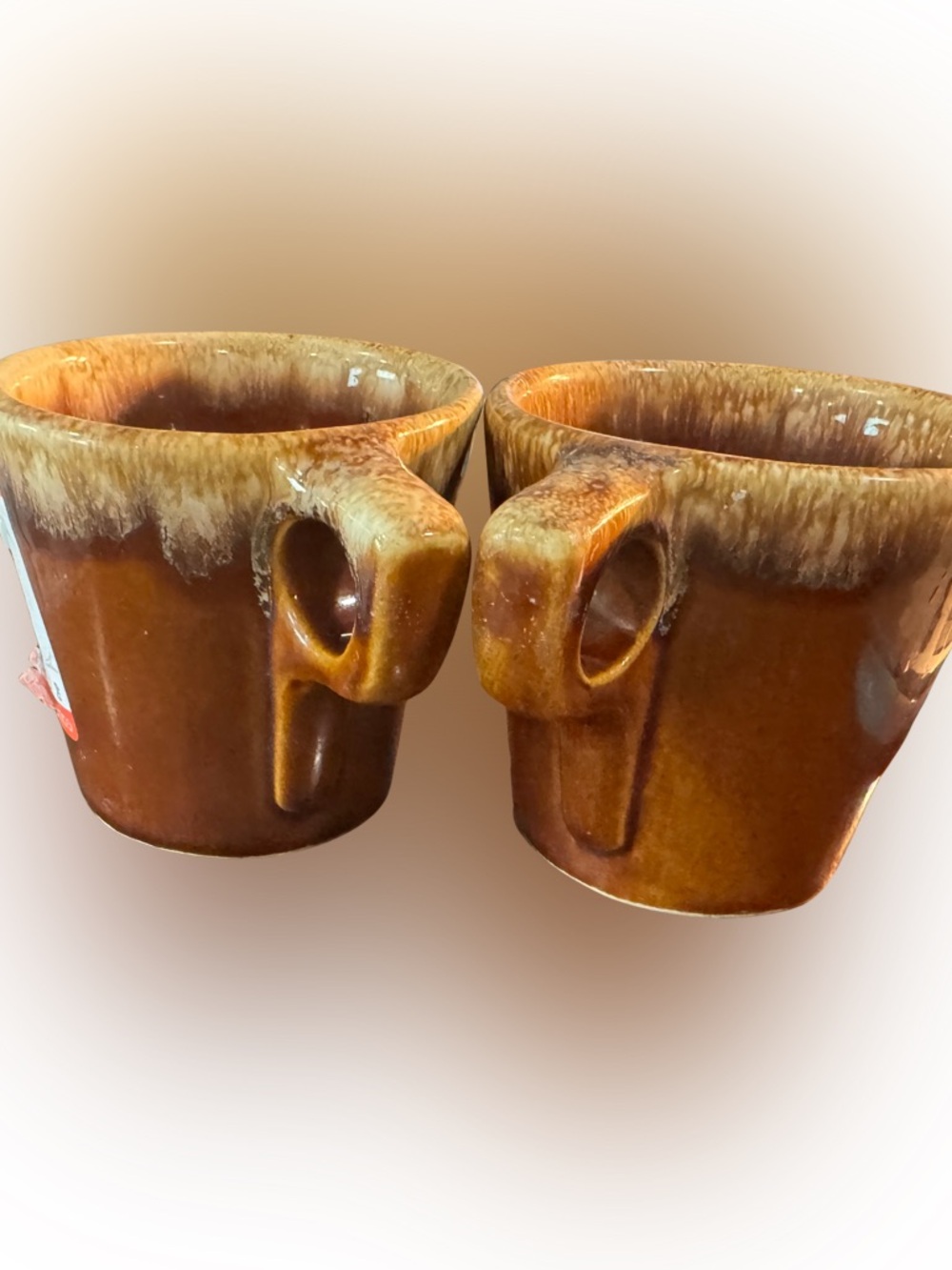 Glazed Brown Ceramic Coffee Mugs with Drip-Edge Finish – Set of 2